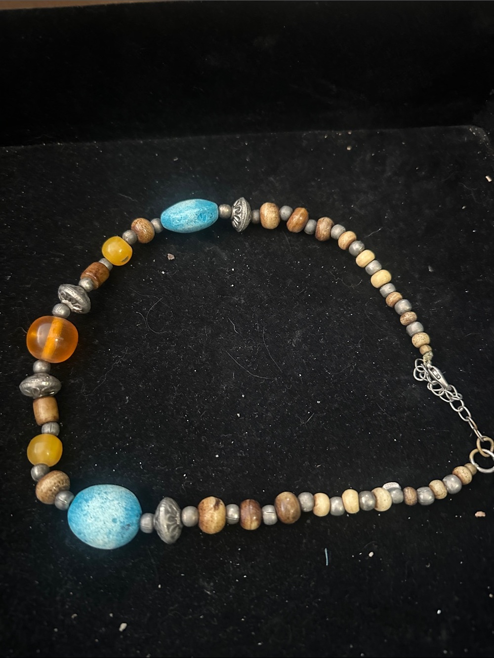 Handmade Blue and Amber Beaded Women's Necklace